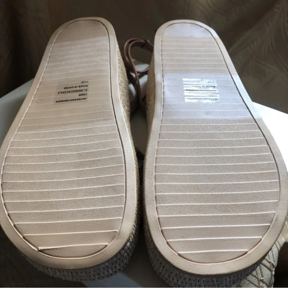 Anne Klein Verano iflex brown‎ beige espadrille wedge Sandals 9.5 New